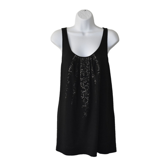 A4 NEW EILEEN FISHER Black Linen Sequin Pleated Front Detail Tank Top Size L - Picture 1 of 6